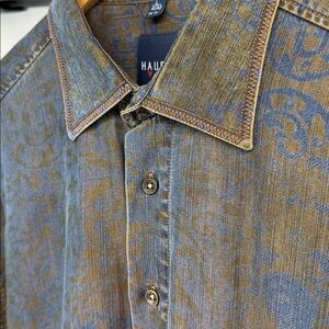 Vtg Haupt Blue Brown Long Sleeve Button Up Mens Large 41/42 16.5 Made in Germany